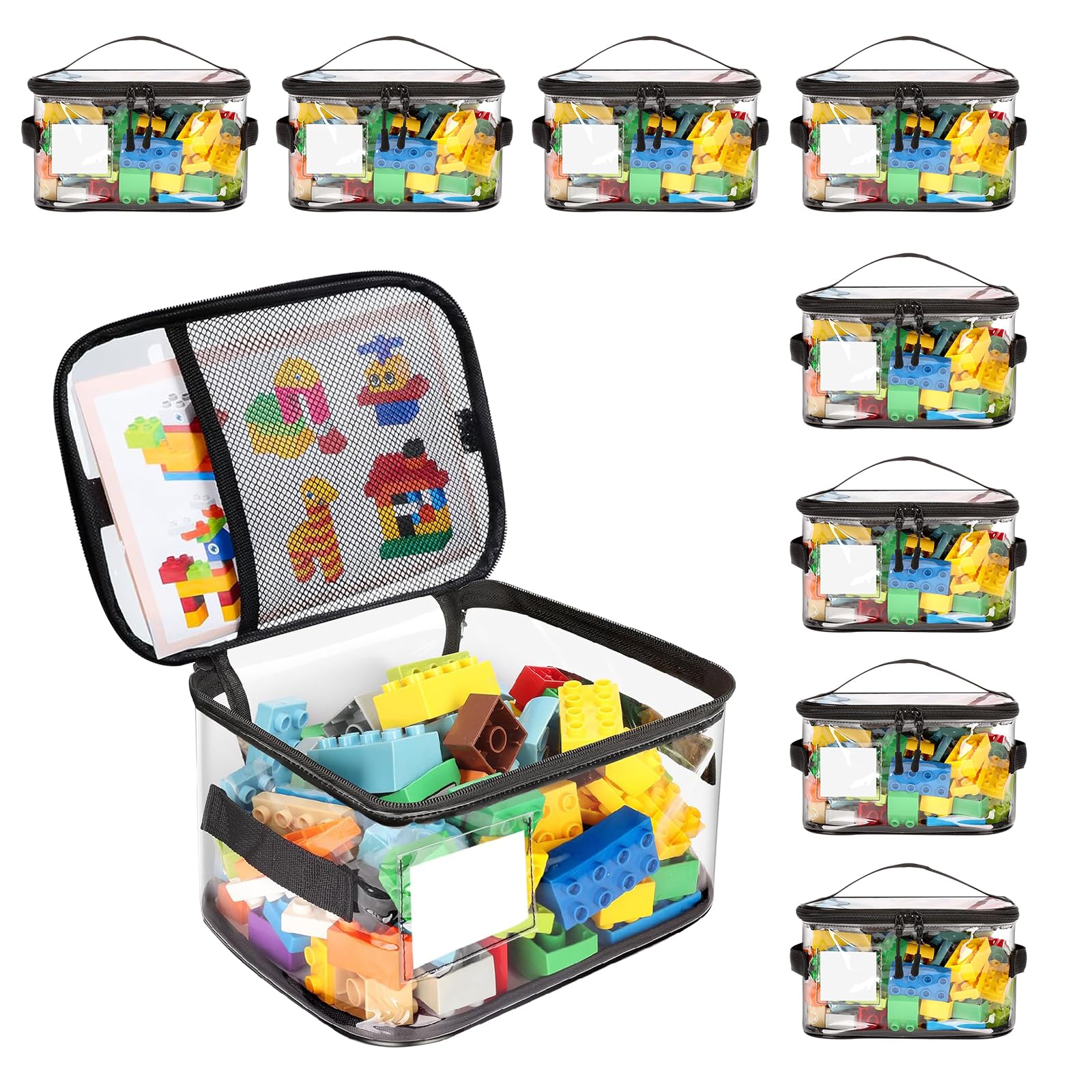 

7JI Toy Storage Bags, Waterproof with Label Pockets and Mesh Pockets, for Organizing Toys, Lego, Puzzles, Board Games, Plush Toys, Camping, Travel,