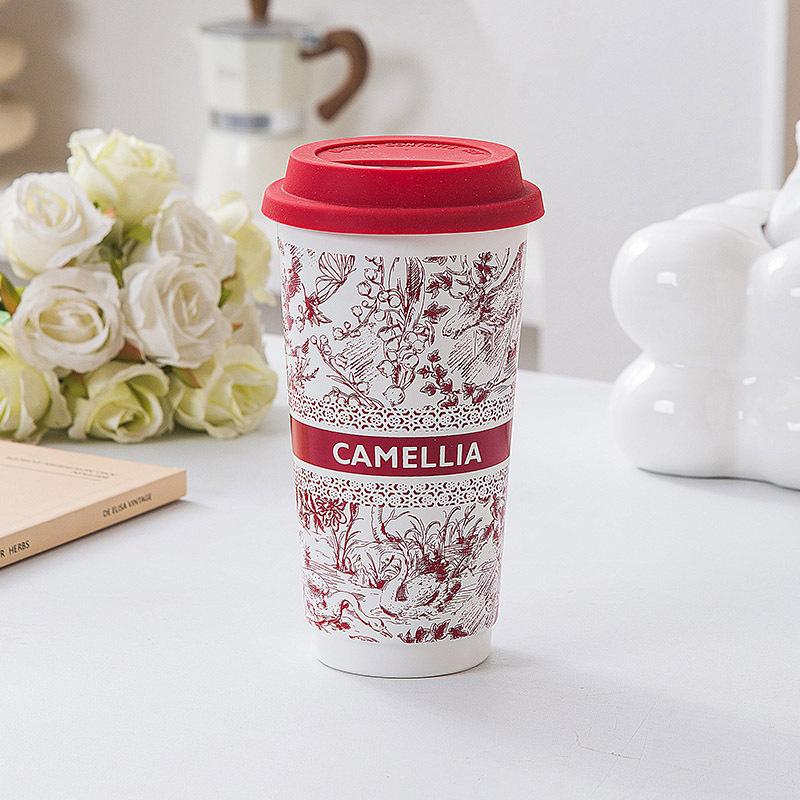 

Guochaofeng ceramic mug portable cup with lid water cup home creative office coffee cup large capacity 401-500ml