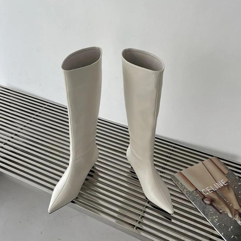 Modern Boots for Women 2024 Fashion Black High Female Shoes Square Luxury Low Heel Pointed Toe Ladies Knee Western Boots