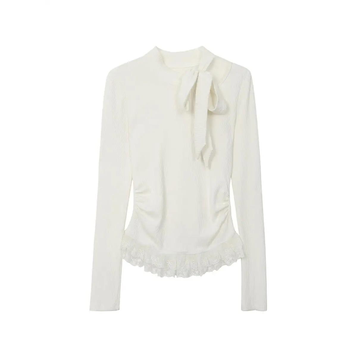 

Футболка Fairycore Женская с Длинным Рукавом на Шнуровке с Бантом Женская Одежда 2000-х Одежда Y2k Однотонные Осенние Топы Повседневная Футболка S белый