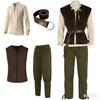 4 Pcs Men's Halloween Renaissance Costume Set Medieval Vest Shirt Ankle Banded Pants Viking Belt Armband Pouch