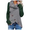 Women Winter Patchwork Knitted Buttons Long Sleeve Regular Blouse Sweatshirt