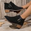 Winter Fashionable Pointed Toe Thick Heels Elegant and Comfortable High Heels New Solid Color Simple Casual Warm Short Boots