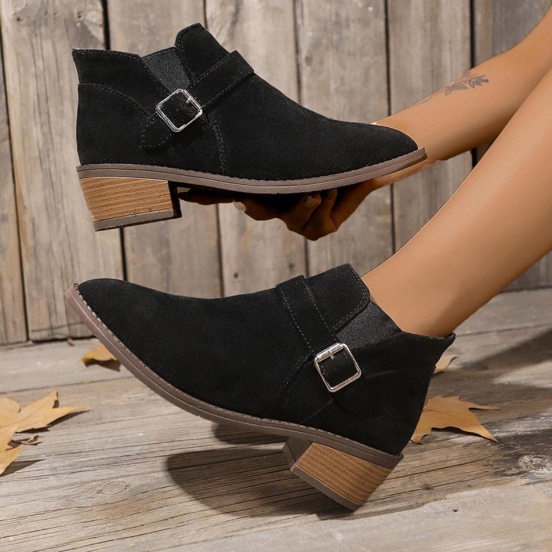 Winter Fashionable Pointed Toe Thick Heels Elegant and Comfortable High Heels New Solid Color Simple Casual Warm Short Boots