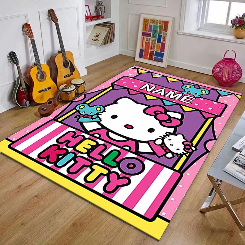 Custom HelloKitty Mat Personalized Name, Polyester Washable Indoor Entryway Rug, Gift for Christmas, Easter, Thanksgiving Day
