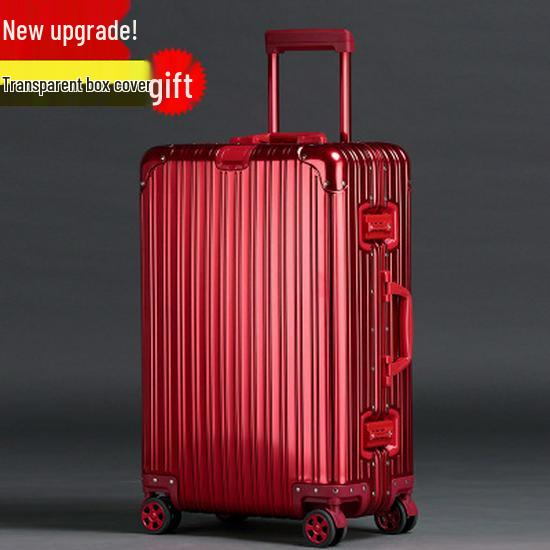 20" Aluminum-Magnesium Alloy Trolley Case - Unisex Metal Travel & Business Suitcase with Leather Accents