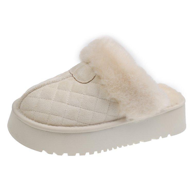 Baotou half slippers women's autumn and winter outer wear 2025 new thick bottom heightening piled cotton warm home cotton slippers