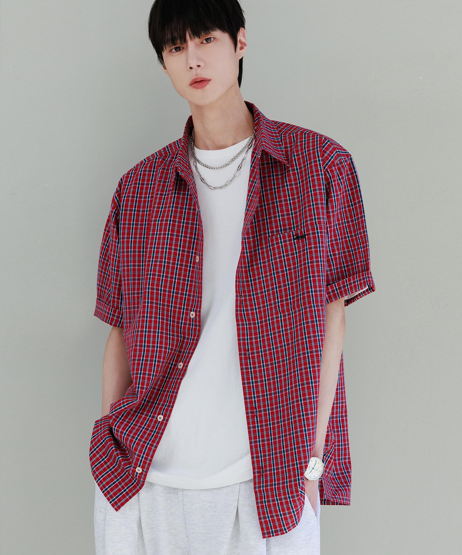Nod You Check Boxy Half Street Shirt [Red] M