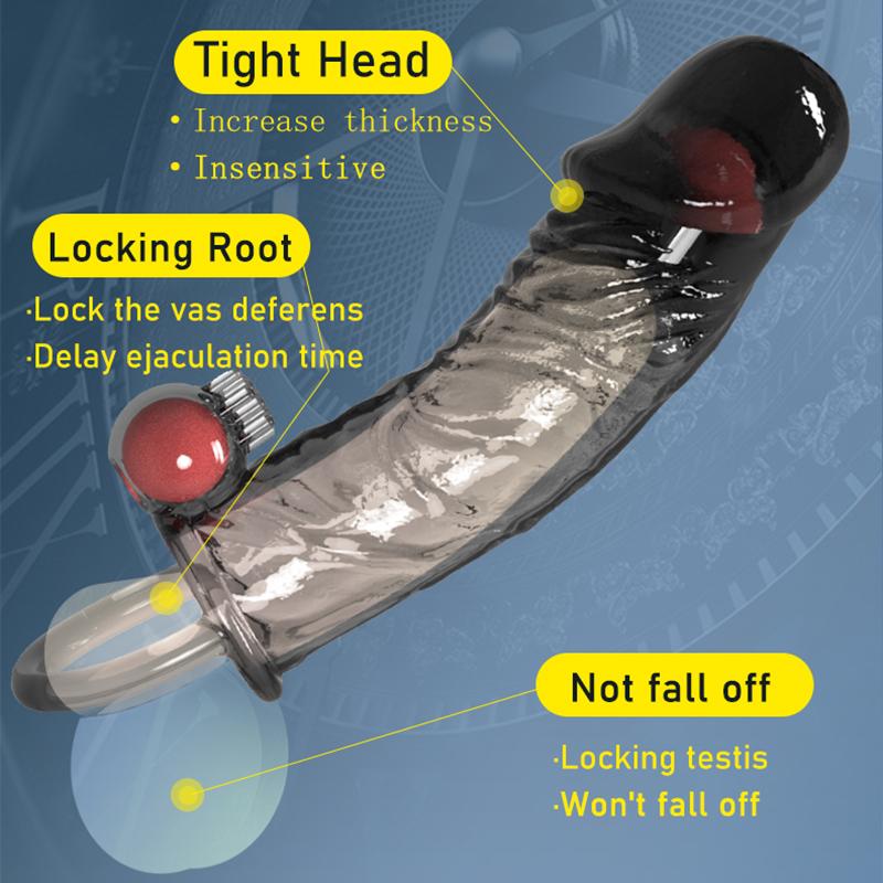 MELEON Penis Extension Sleeve Vibrator Extender 4.5cm Reusable Condoms Soft Delay Ejaculation Dick Sleeve Adult Sex Toys for Men