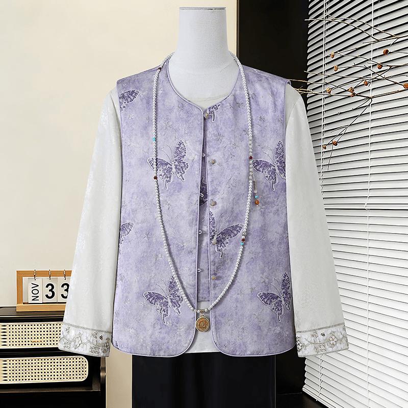 Yuzhaolin New Chinese Style Butterfly Print Vest 4XL