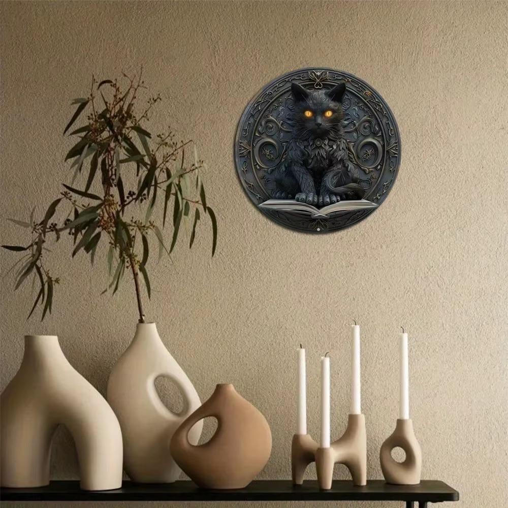 Verspieltes Mystisches Katzenschild - Unverwechselbares Design im Vintage-Stil, Faux-Prägetextur, Wanddeko, Café, Wohnzimmer, Ideales Geschenk