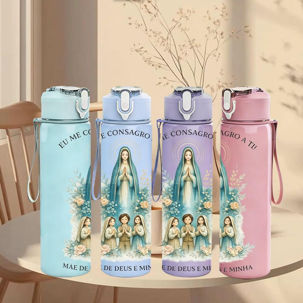 1PC Virgin Mary Religious Portrait 750ml Color Plastic Sports Water Bottle Leakproof Flip Straw Lid Suitable for Sports Office Home Use