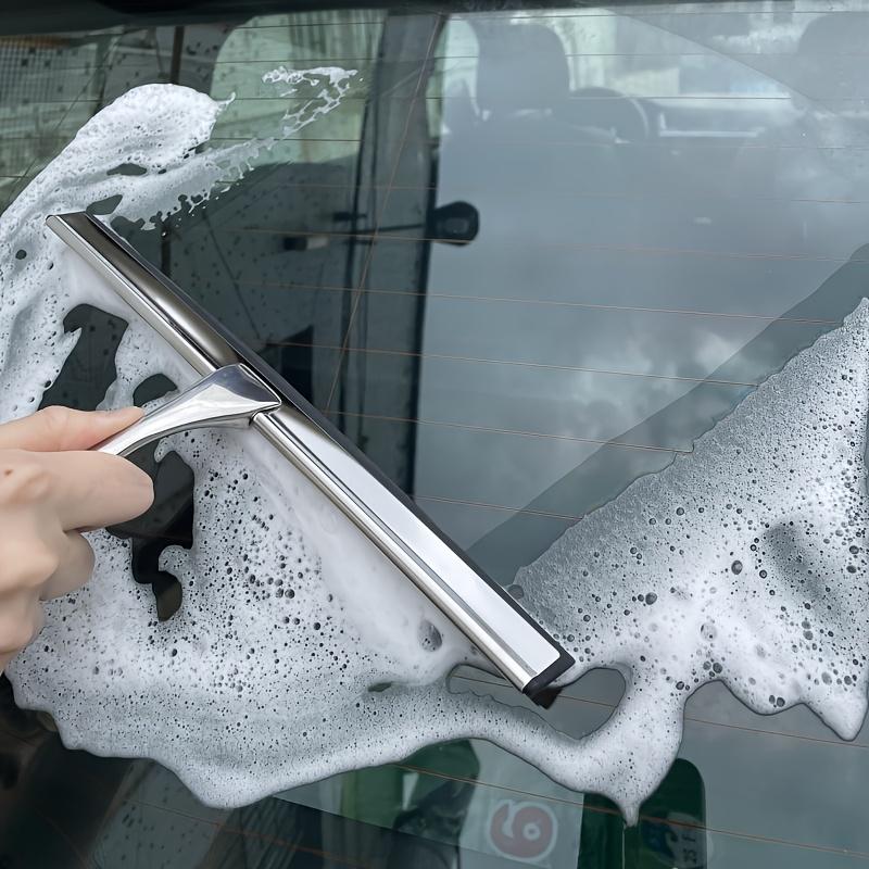 1set Stainless Steel Shower Squeegee with Silicone Blade &Ergonomic Handle - Rust-Resistant Bathroom, Kitchen, Car Glass Cleaner-Includes Hooks Holder