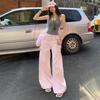 Pink Wide-Leg High-Waisted Jeans for Women - Summer 2025 Floor-Length Straight Fit