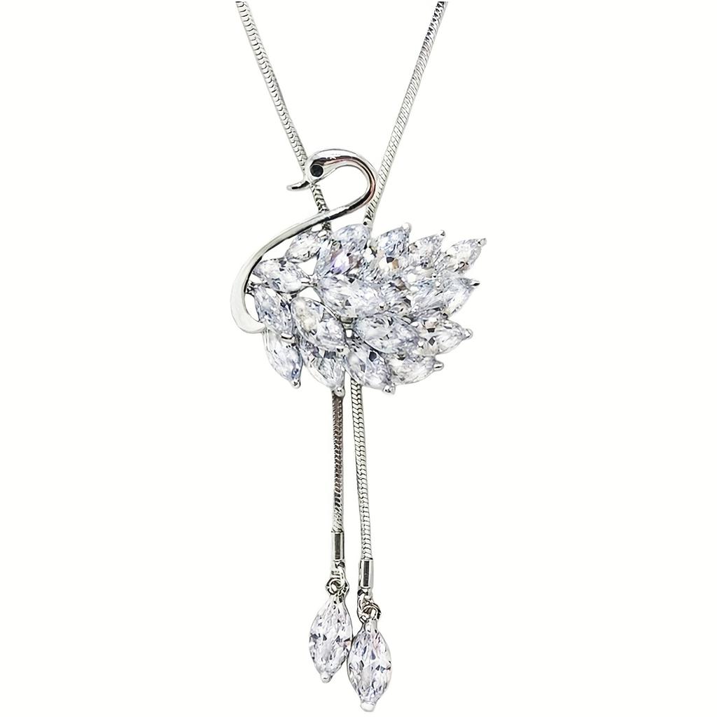 Necklace Chains Jewelry Men Women Pendant Necklace Swan Sweater Chain Crystal Long Necklace Artificial Crystal Jewelry