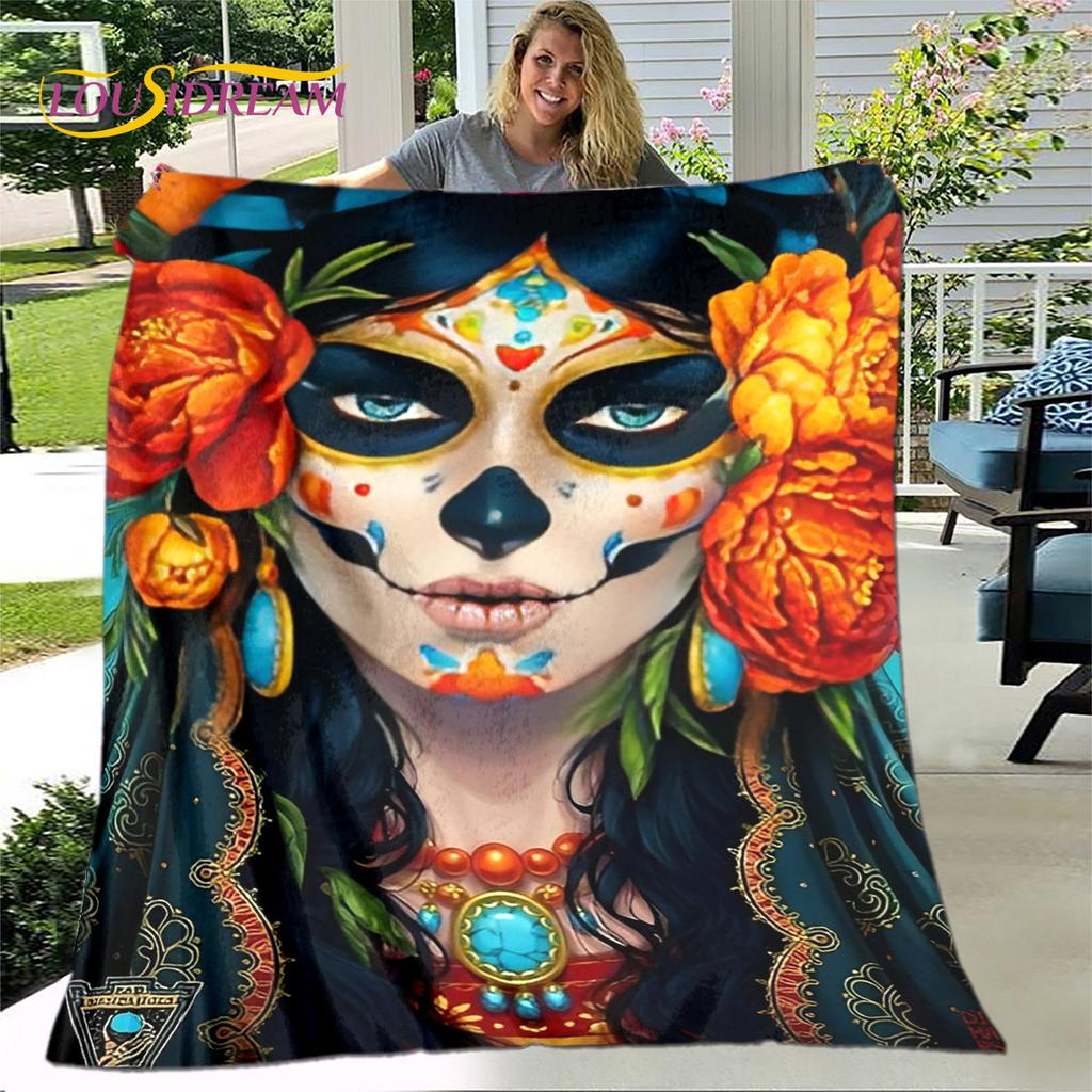 Gothic Horror Female Skull Dead Girl 3D Soft Plush Blanket,Flannel Blanket Throw Blanket for Living Room Bedroom Bed Sofa Picnic