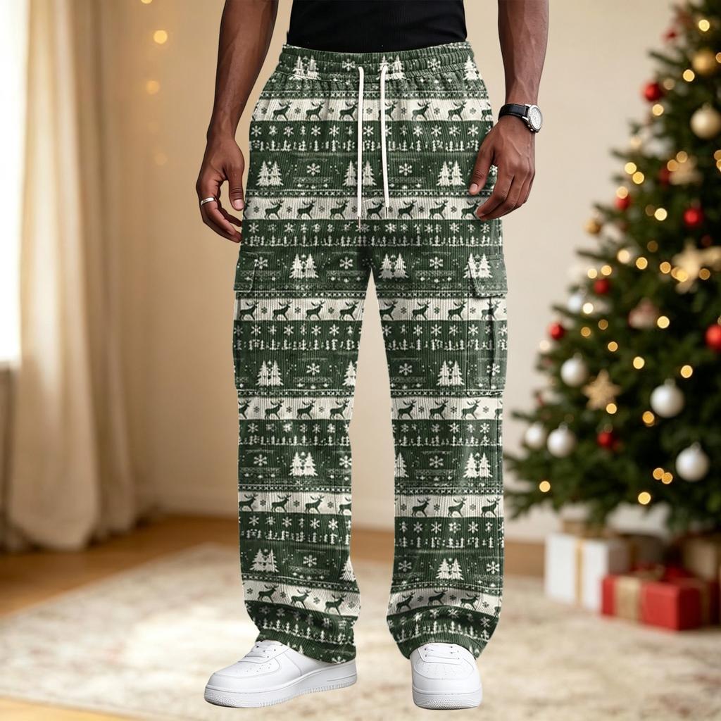 Men's Streetwear Casual Loose Fit Comfortable Athletic Pants with Christmas Print for Holiday Lounging