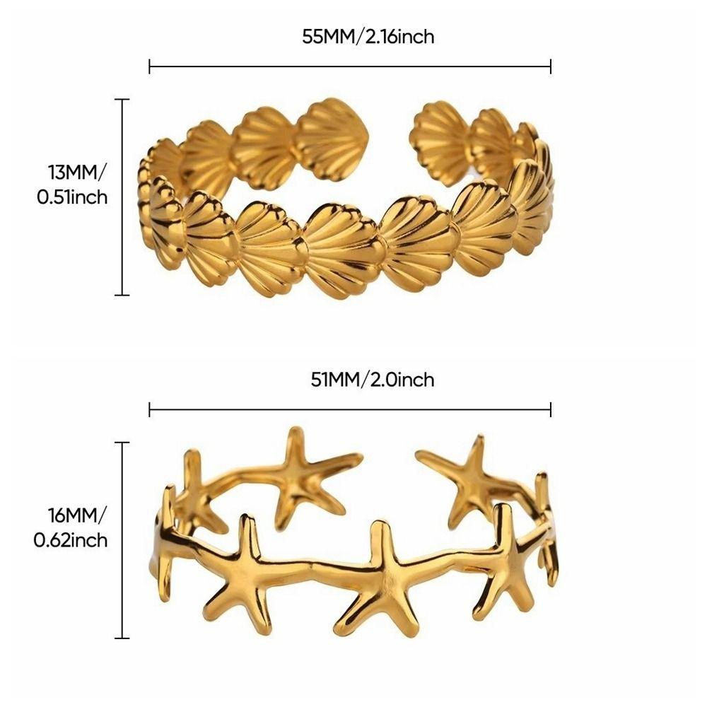 Starfish Shell Bracelet Gold Color Vintage Cuff Bracelets Elegant Opening Bangles  Girl