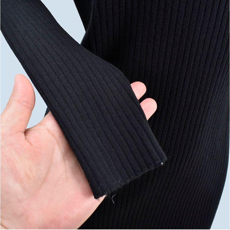 Half-High Collar Long Sleeves Silm Sheath Pure Color Knitting Sweater Mid Length Long Length Dress Women's Inner