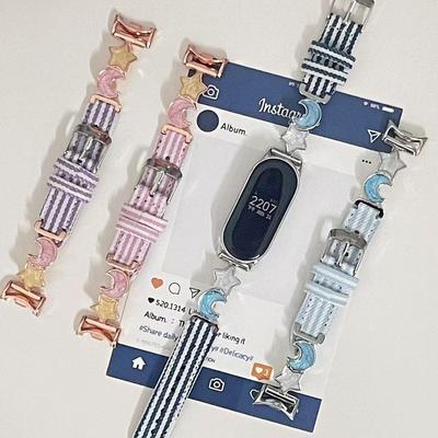 Stern Mond Streifen Canvas Uhrenarmband für Xiaomi Band 10, Apple iWatch 11 und Huawei GT Advanced