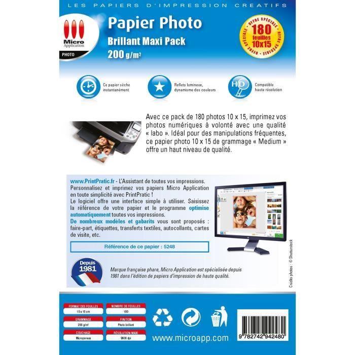 Papier Photo brillant 10x15 - Maxi pack - 200 g/m² - 180 Feuilles