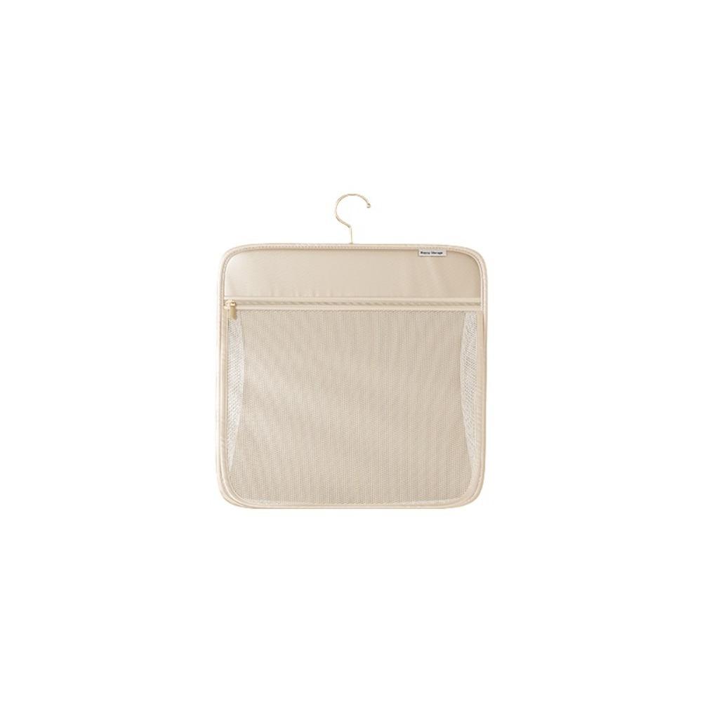 Zippered Hanging Clothes Organizer Large Capacity Closet Socks Dispenser  Dormitory Wardrobe Beige 1 Layer