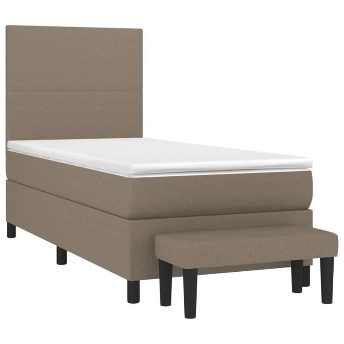 3136401 vidaXL Lit à sommier tapissier avec matelas Taupe 90x190 cm Tissu