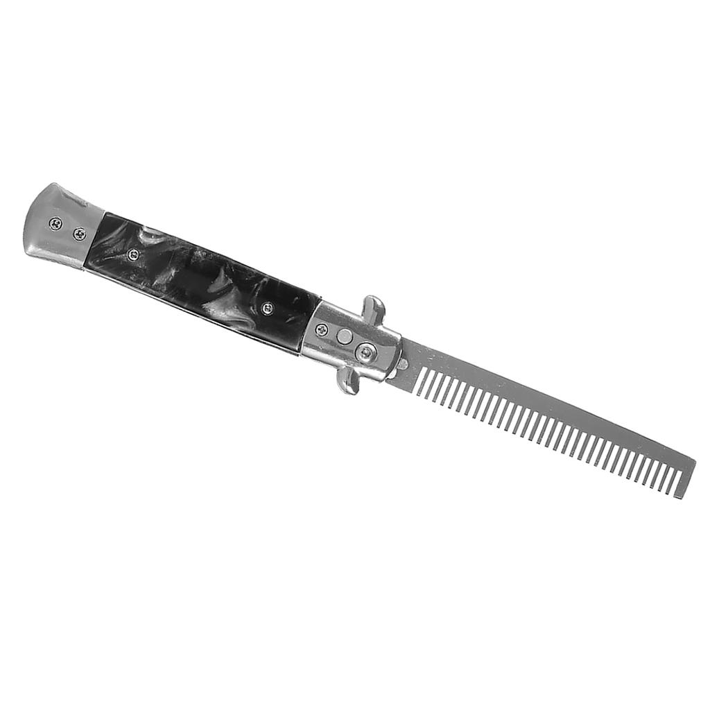 1 Stück Edelstahl Springmesser Taschenöl Haarkamm Klappbare Haarstylingbürste(Schwarz)