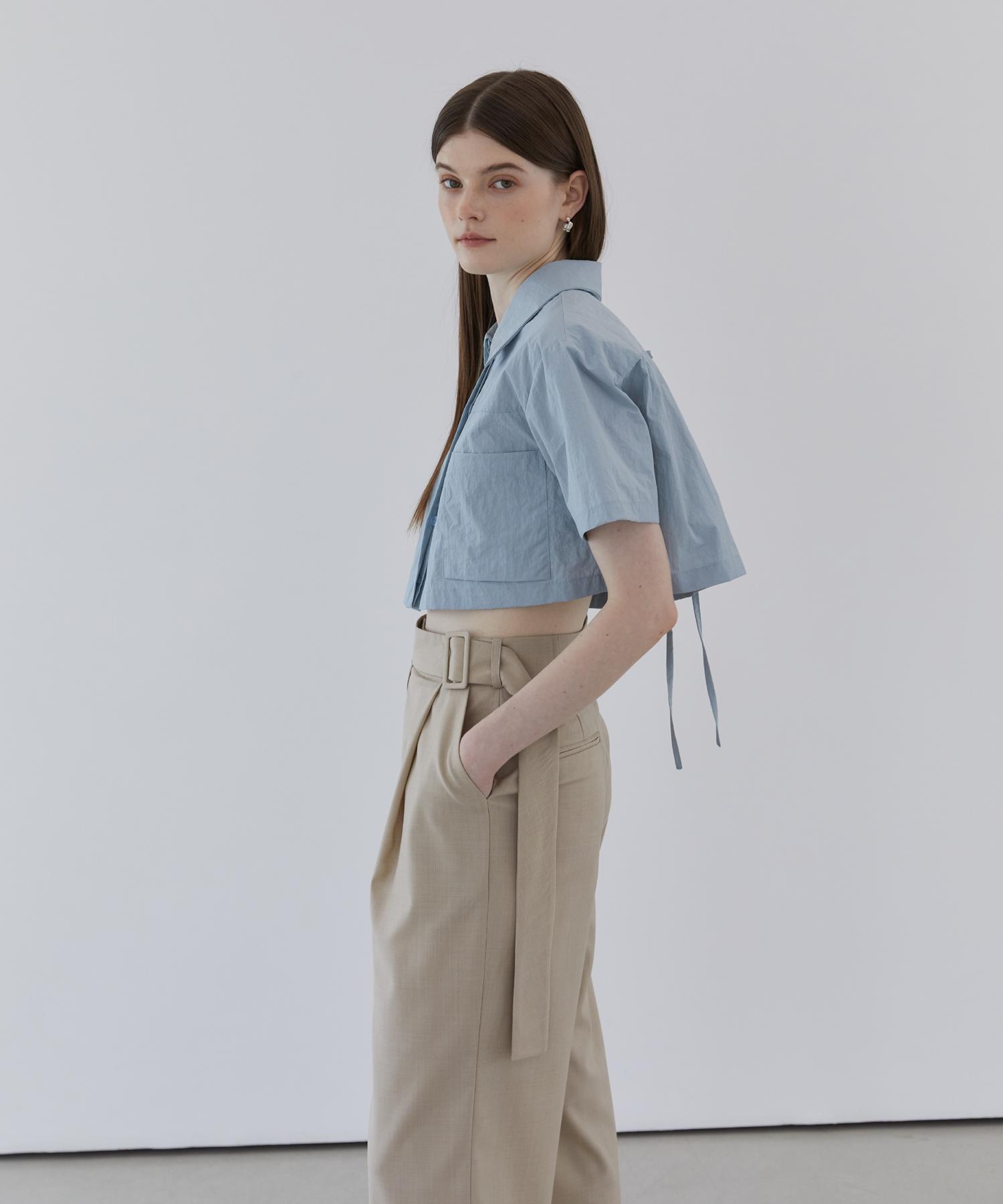 Modern Able Back Ribbon Point Crop Shirt - Sky Blue Free