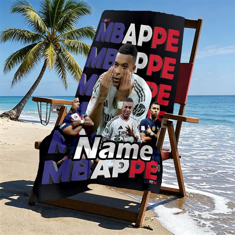 Personalisierbares Strandtuch mit Kylian Mbappe Aufdruck und individuellem Namen, für Reise Camping Strandparty Heimdekoration, Geburtstagsgeschenk für Familie & Freunde