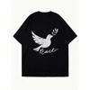 Black Oversized T Shirt With Peace Dove Print And Olive Branch For Casual Wear