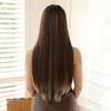 Long Straight Dark Brown Wigs With Blonde Bangs Natural Synthetic Wigs for Women Girl Heat Resistant Hair for Daily Wear Cosplay