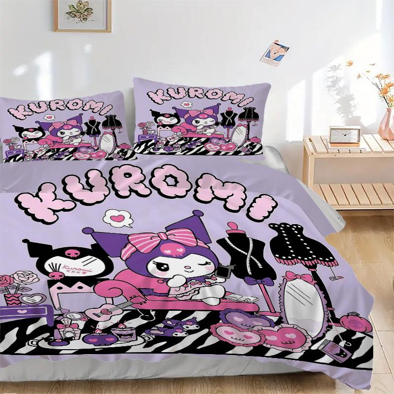 

3pcs Kuromi s Cozy Corner Quilt Set - Soft and Comfortable Bedroom, Guest Room and Dorm Decor Bedding Set 1 Quilt Cover + 2 Pillowcases.H063 135x200cm