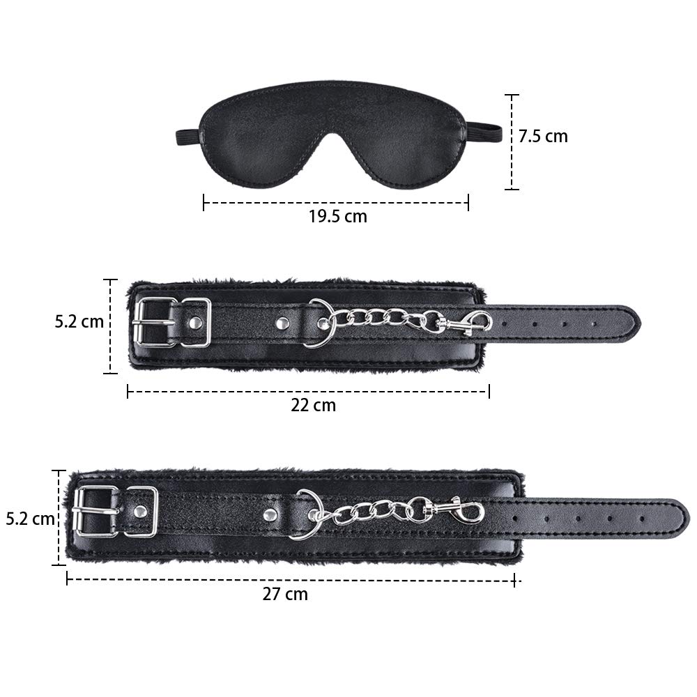 Ninonly SM Goods SM Set Restraints Set Handcuffs Leg Cuffs Eye Mask SM Play Fluffy Adjustable Eliminates Boredom 3-Piece (Black)