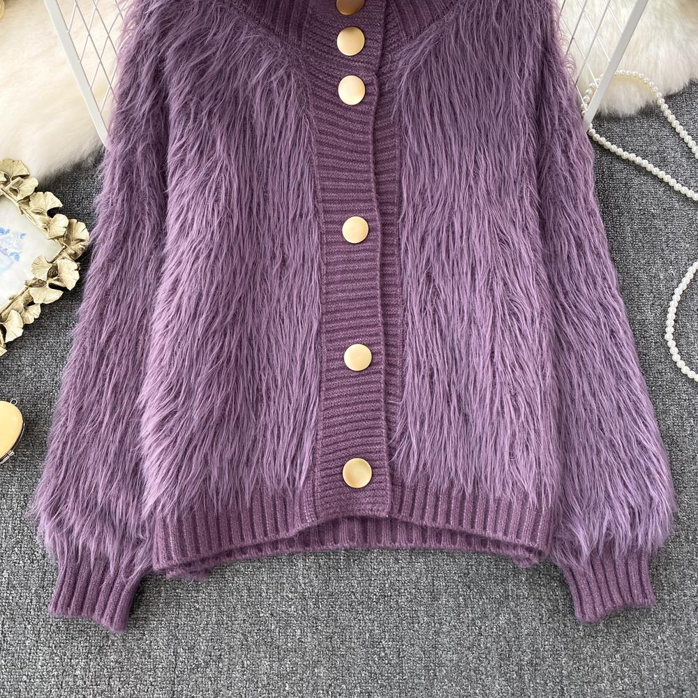 Imitation Mink Sweater Fashion Stand-UP Collar Loose Top Women's  Autumn/Winter Korean Soft Comfortable Cardigan Solid Coat