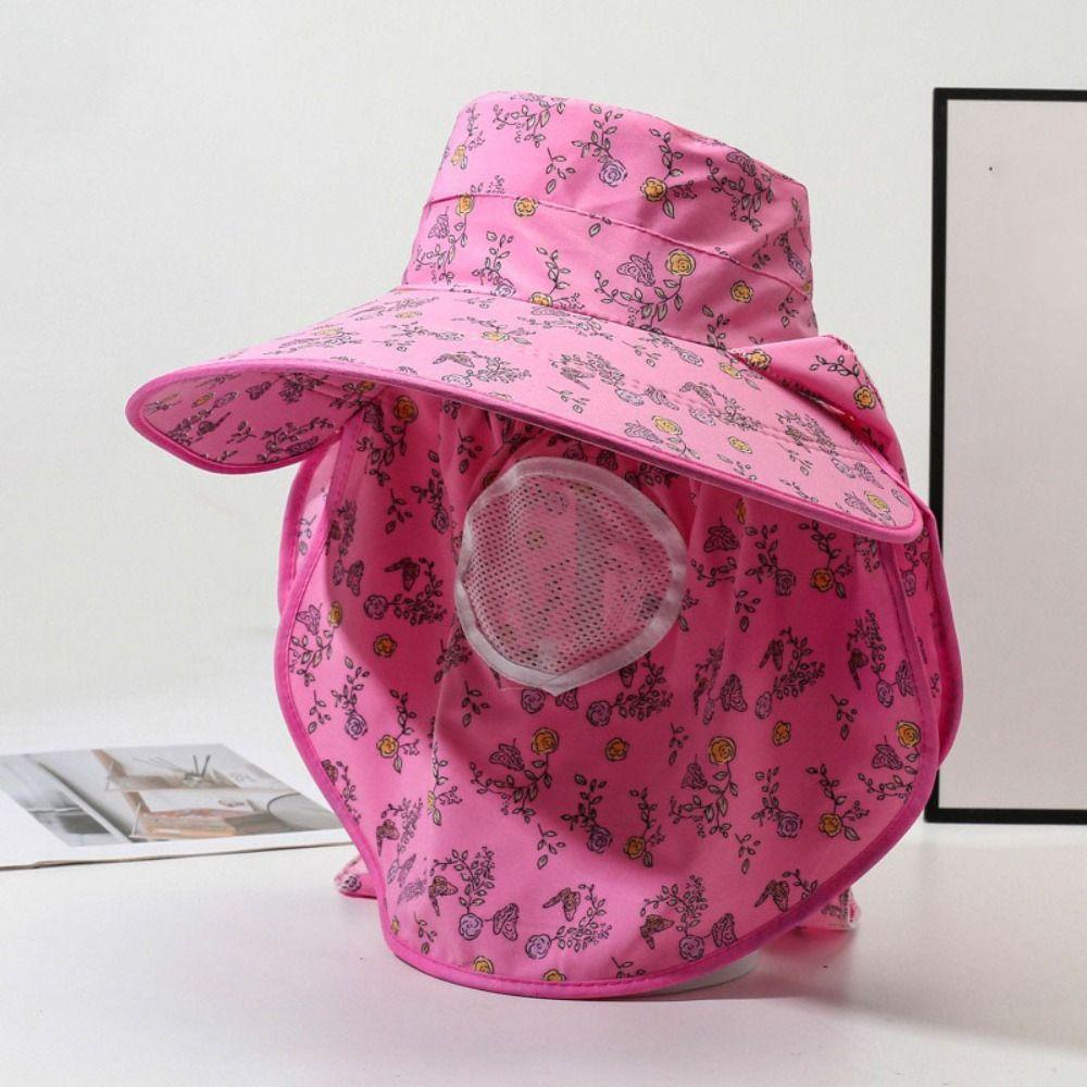 With Mask Sunshade Shawl Cap Floral Neck Protection Hat Portable Picking Tea Hat  Women