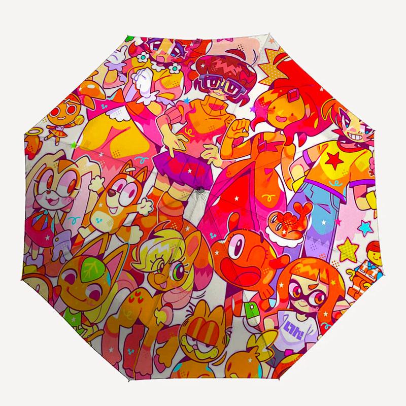 1 pièce Parapluie d'extérieur Rainbow Friends à ouverture/fermeture automatique - Design portable à 3 plis avec structure en fer à 8 baleines, Parfait pour les fans, les voyageurs, le quotidien