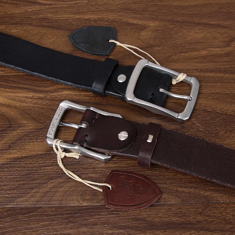 Thickened Water-Dyed Matte First Layer Cowhide Stainless Steel Belt Men'S Genuine Leather Versatile Retro Casual Jeans Belt Men'S