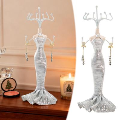 Mini Manikin Jewelry Stand Lady Mannequin Jewelry Organizer with 8 Hooks 2 Tier Necklace Bracelet Earring Ring Holder Display Stand for Vanity Table