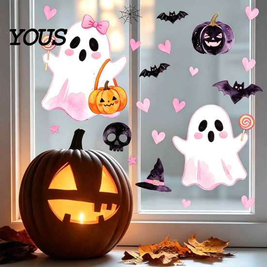 Room Halloween Decorations 2 Sheets Cartoon Ghost Window Cling, Spooky Decorative Decals Glass Sticker, Waterproof Static Decal for Holiday
