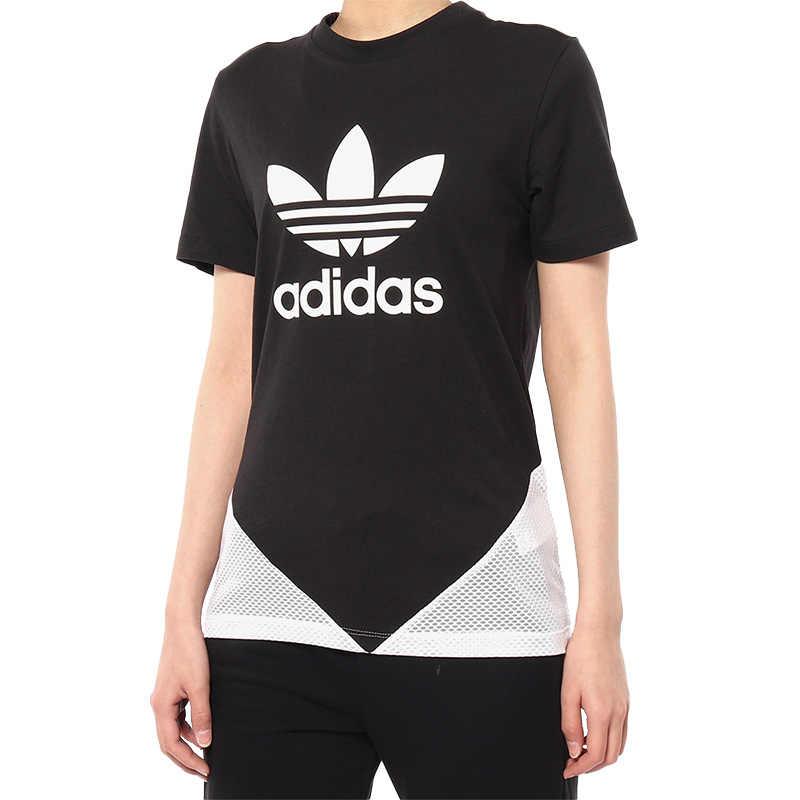 adidas Logo Color Block Knitted Breathable Sweat-Absorbing Round Neck Short Sleeve T-Shirt Women T-Shirt Black CY7367