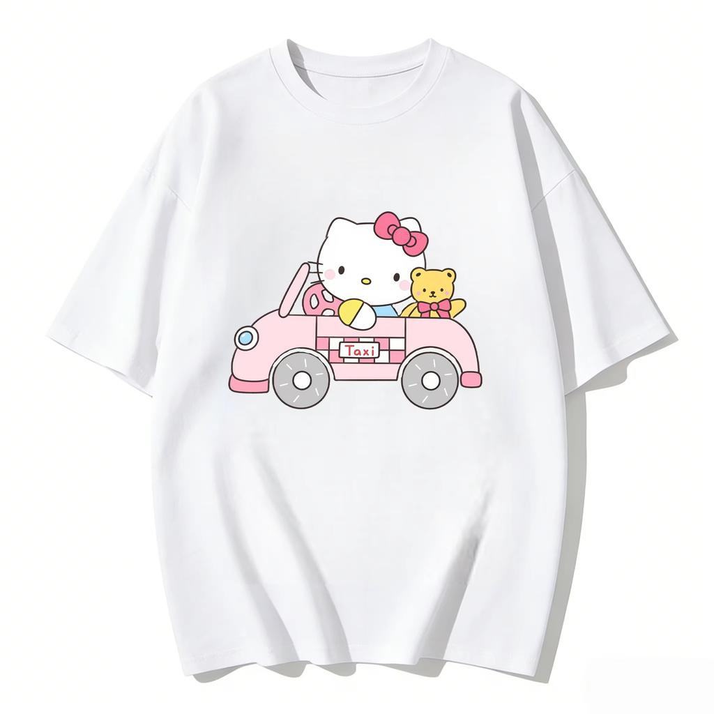 2026 new Summer HelloKitty Cute Graphic Tee Casual Short Sleeve Cotton Top for Women Girls Kawaii Cartoon Print Streetwear
