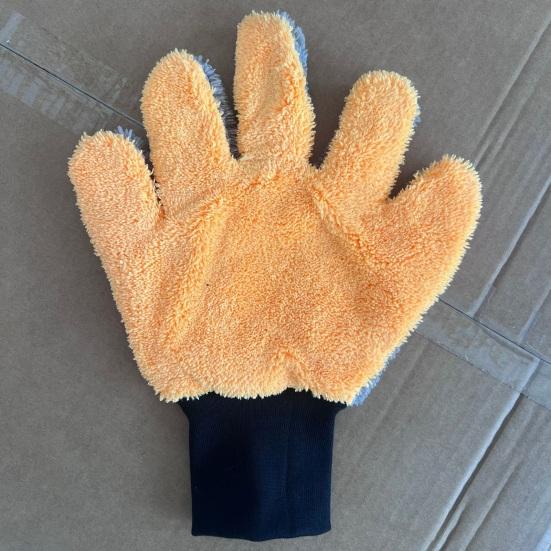 1 Stück beidseitiger dicker Plüsch-Waschhandschuh für das Auto, weicher 5-Finger-kratzfreier Handschuh für die Schaumreinigung, wasserdicht, Handgelenk, Detailpflege