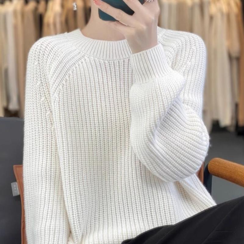 Women's Autumn & Winter Lazy Style Starry Shimmer Thickened Crew Neck Sweater Heavyweight Loose Knit Base Layer Top