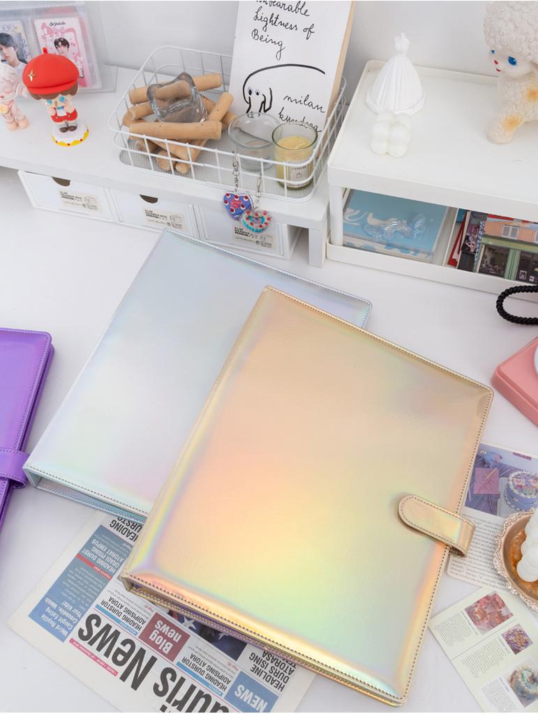 Laser Binder A4 Gradient Rainbow Photocard Collect Book Large 9Grid Life 4Grid Card Holder PU Album with Button Kpop Gift