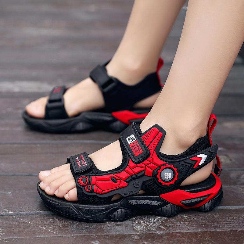 28-39 Dětská letní móda plus size Trendové ležérní sandály na suchý zip Plážová obuv Chlapecké sandály