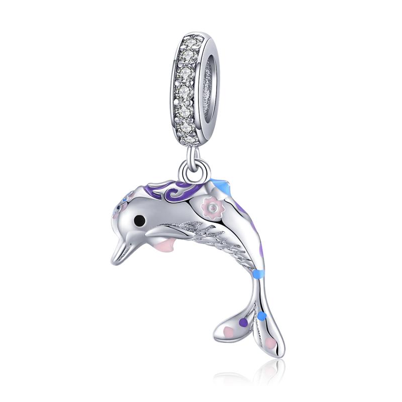 WOSTU 925 Silver Flamingo Bee Charms Ariel Balloon Coffee Girls Beads Dangle Fit DIY Original Bracelet Pendants Jewelry