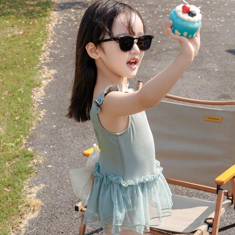 Girl Kids One Pieces Swimsuit With Hat Swimwear 2025 Bowknot Summer Beach Wear Children Swimming Suit