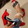 Women's 2026 Summer Fashion Sandals Medium High Heel ne button Sandals Outdoor Fashion Sandals Women Heels Black Red Sandalias