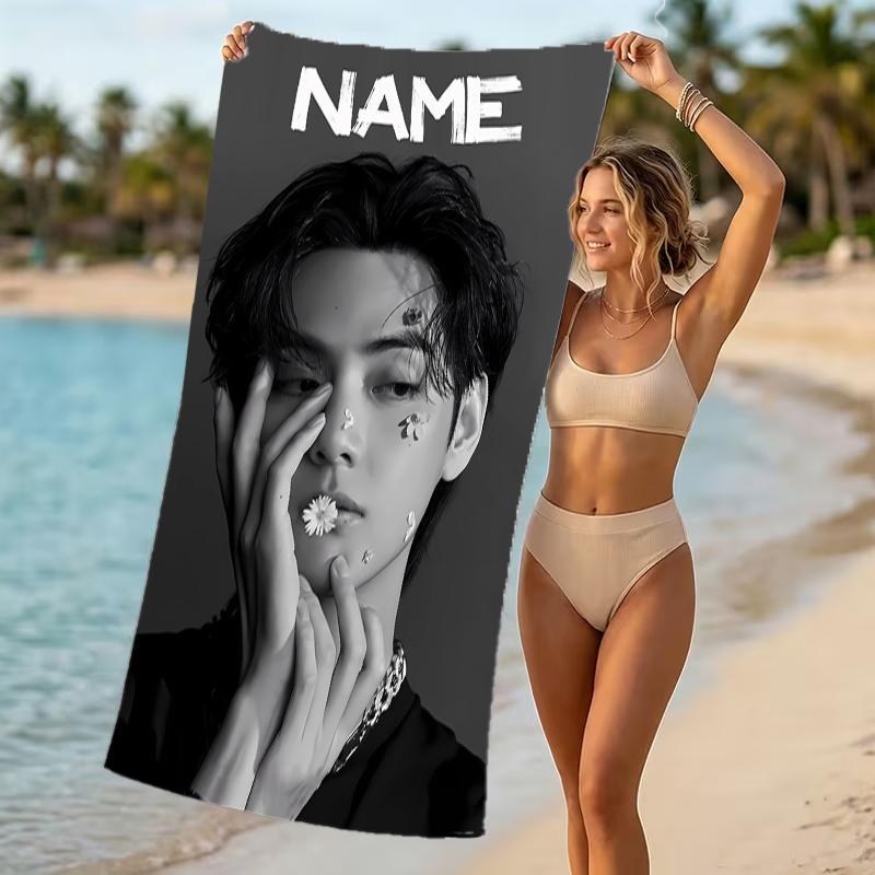 Customizable personalized beach towels Jimin themed designs.Suitable for the beach, yoga, sports;ideal as beach accessories